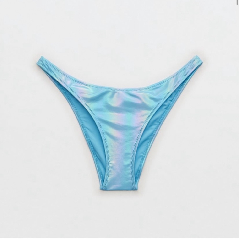 Aerie Swim Bikini Bottoms Blue Metallic